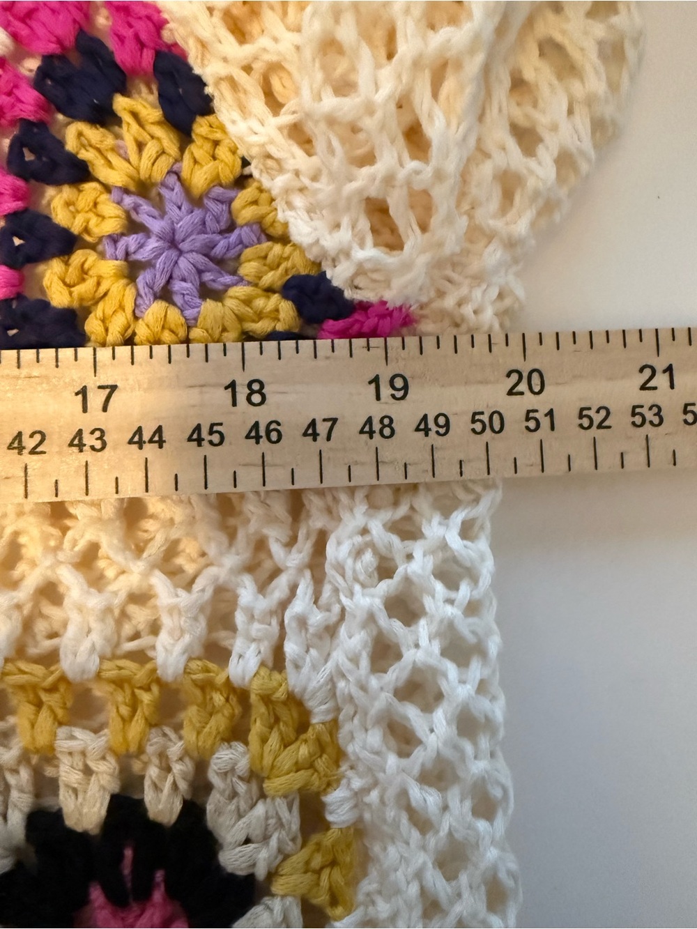 Boho Granny Square Open Knit Cardigan Cream Multicolor Rainbow Sleeves Sz M - Picture 5 of 5